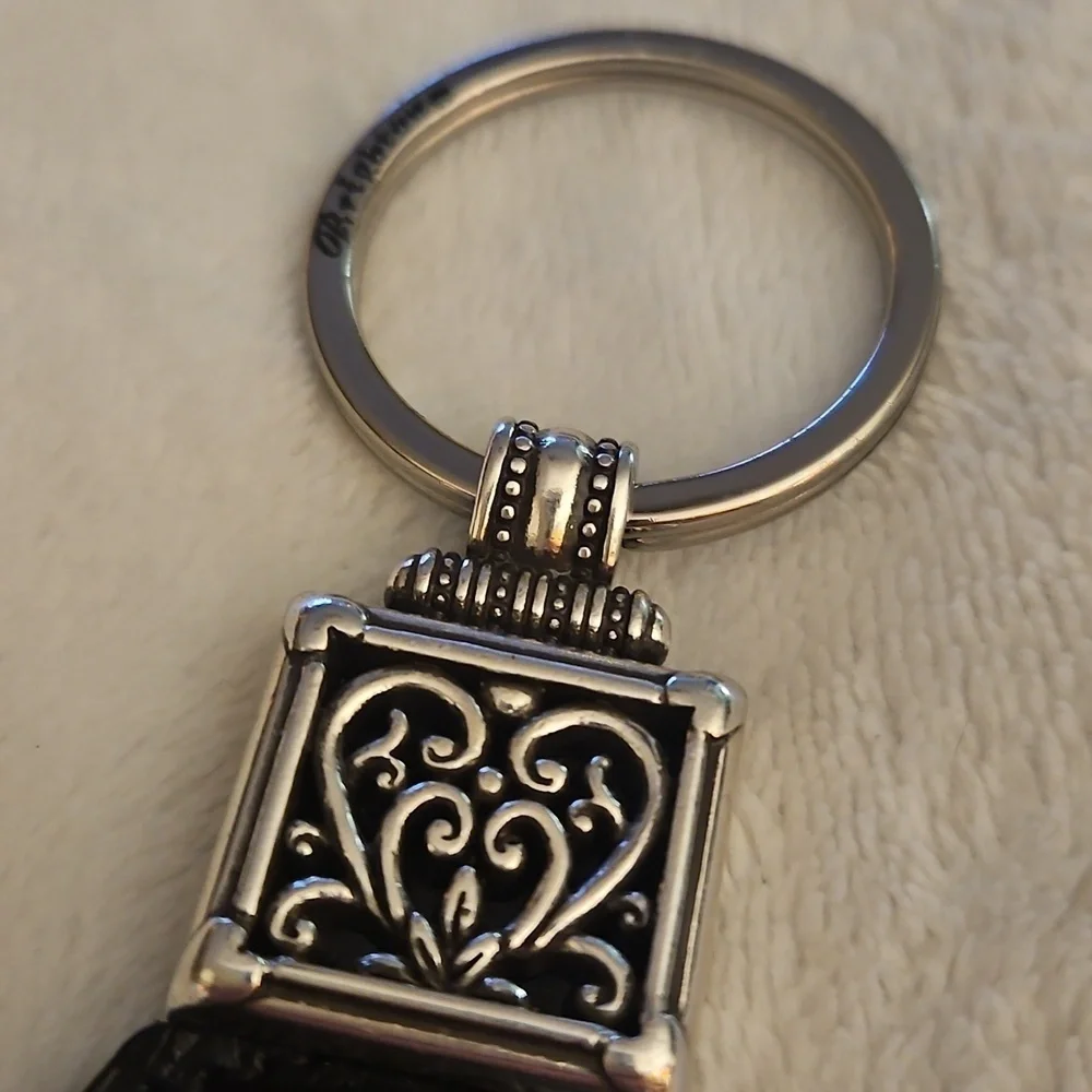 BRIGHTON 1990s Black Leather Key Fob Ring Keychain